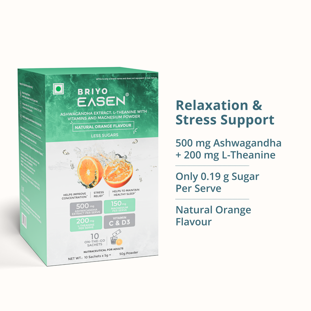 Briyo Easen Ashwagandha LTheanine Magensium Vitamin C & D Sachets for stress & Relaxation