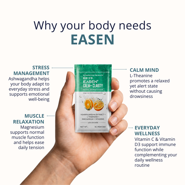 Briyo Easen Ashwagandha LTheanine Magensium Vitamin C & D Sachets for stress & Relaxation