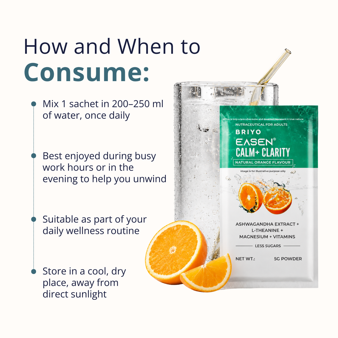 Briyo Easen Ashwagandha LTheanine Magensium Vitamin C & D Sachets for stress & Relaxation