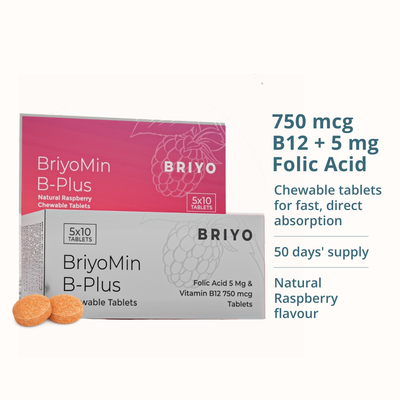 BriyoMin B-Plus Chewables (Raspberry) – Vitamin B12 & Folic Acid