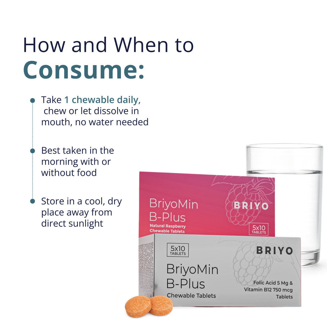 BriyoMin B-Plus Chewables (Raspberry) – Vitamin B12 & Folic Acid