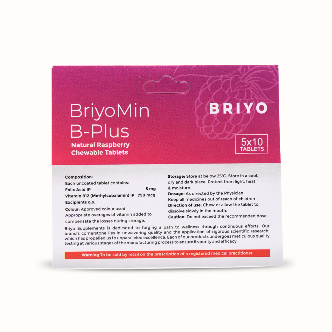 BriyoMin B-Plus Chewables (Raspberry) – Vitamin B12 & Folic Acid