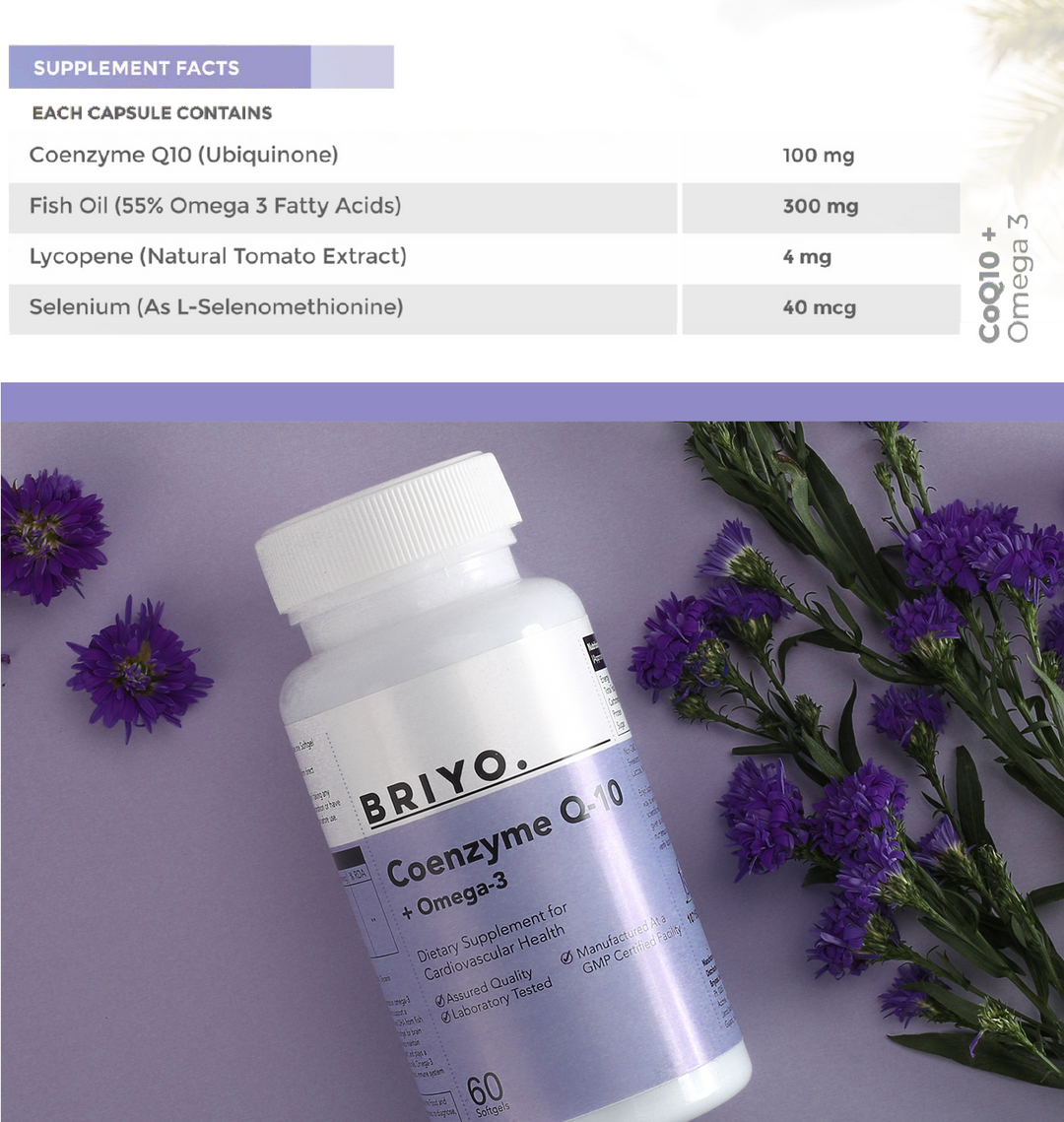 Briyo Coq10 plus omega 3 coenzyme q10 capsules for heart health supplement omega 3 briyo supplements briyo supplement heart health coenzyme q 10 plus omega 3 - cellular health heart health supplement  coq10 capsules selenium lycopene