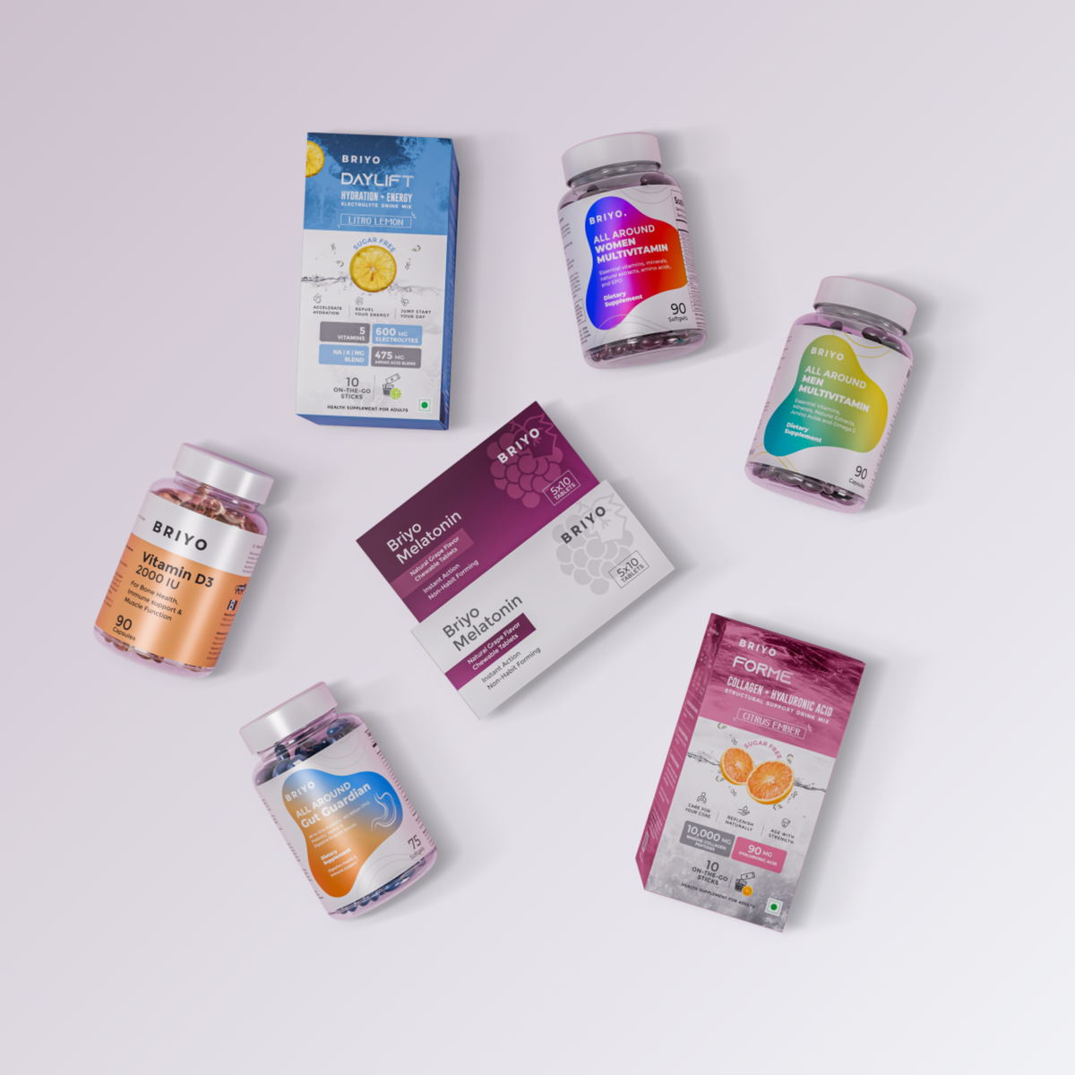A selection of Briyo supplement packs